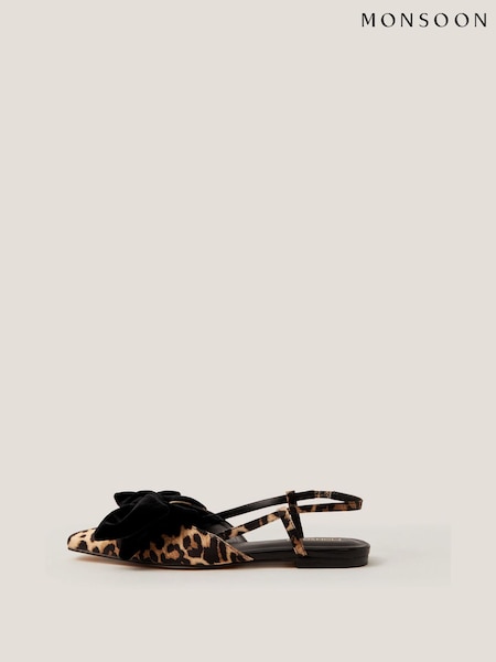 Monsoon Brown Aria Bow Leopard Slingback Flats (V24653) | £54
