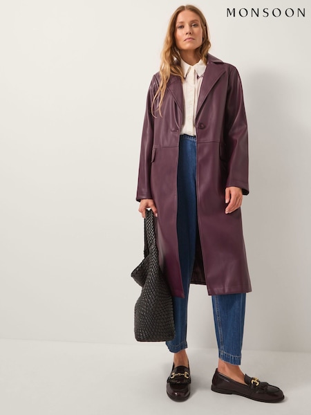 Monsoon Red Paola Faux Leather Trench Coat (V24658) | £130
