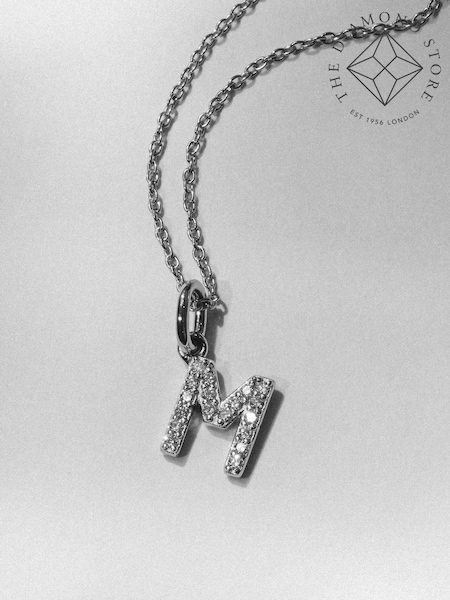 The Diamond Store Silver Love Letter M 0.11ct Lab Diamond Initial Pendant Necklace in Sterling Silver (V24816) | £149