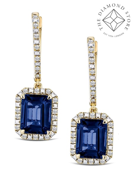 The Diamond Store Blue Astra 4.00ct Octagon Cut Lab Sapphire Halo Drop Earrings in 18K Gold Vermeil (V24835) | £325