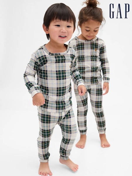 Gap Green/Grey check Brushed Cotton Holiday Pyjamas Set (6mths-5yrs) (6mths-5yrs) (V24887) | £18