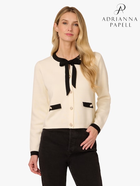 Long Sleeve Crew Neck Contrast Bow Neck Cardigan Sweater (V25024) | £79