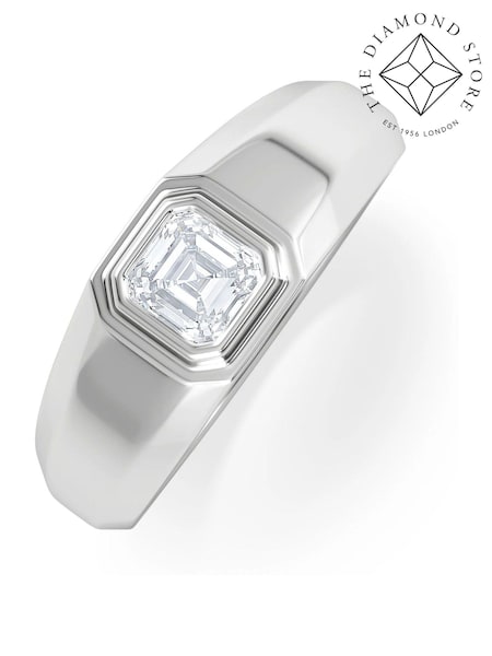 The Diamond Store White Men's 0.50ct Asscher Cut Lab Diamond Signet Ring  in 9k White Gold (V25068) | £949