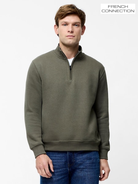 French Connection Green Cotton Blend ¼ Zip Side Pockets Jumper (V25249) | £39
