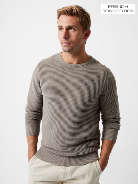 French Connection Green Cotton Ottoman Ribbed Knit Crew Neck Long Sleeve Sweatshirt (V25250) | £40