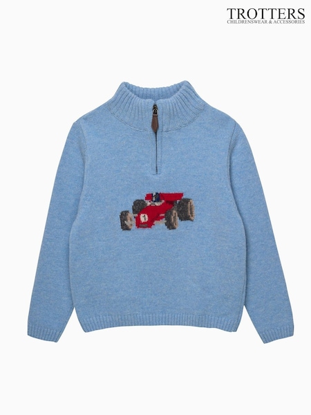 Trotters London Blue Charles Car Half Zip Jumpers (V25301) | £62 - £65