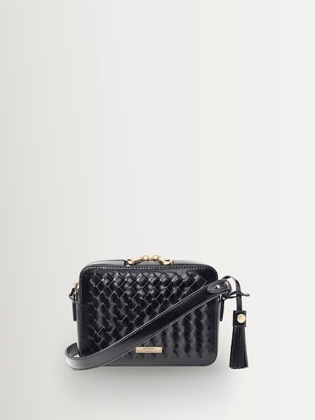 Aspinal of London Black Camera Slot Weave Leather Bag with Tassel (V25412) | £350