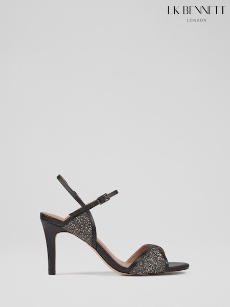 LK Bennett Black Estelle  Crystal Detail Heel Sandals (V25504) | £329