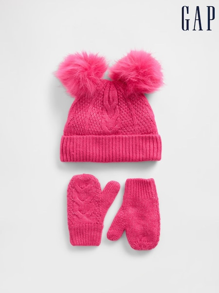 Gap Pink Pom Beanie and Mittens Set (V25641) | £25