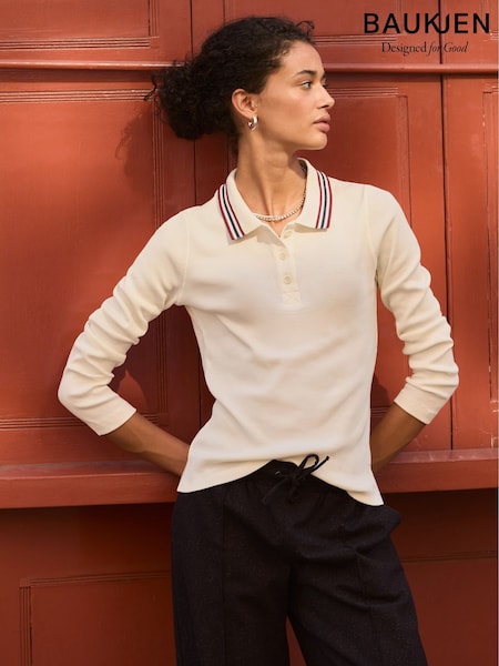 Baukjen Cream Cameron Cotton Stripe Collar Top (V25657) | £79