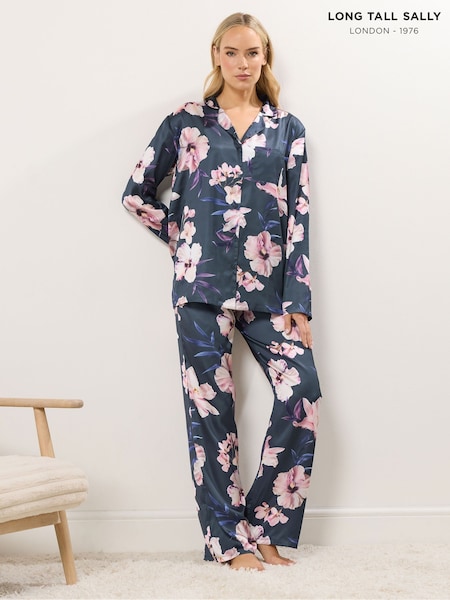 Long Tall Sally Grey Satin Pyjamas Set (V25698) | £39