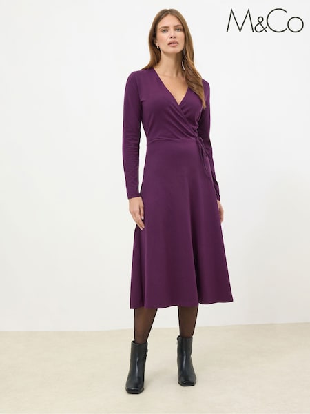 M&Co Purple Long Sleeve Wrap Dress (V25699) | £36