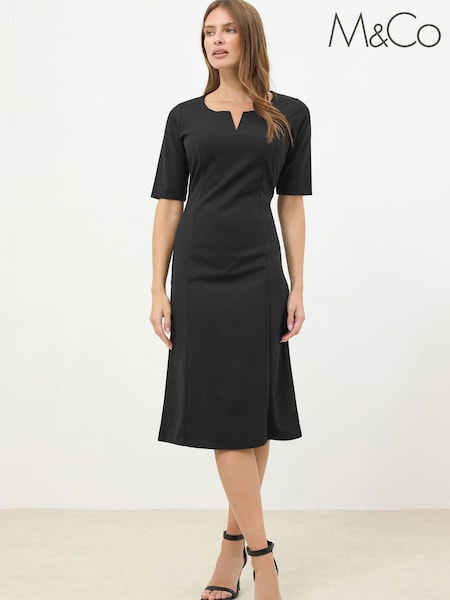 M&Co Black Notch Neck Dress (V25705) | £39