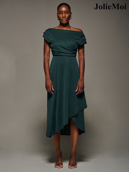 Jolie Moi Green Draped Jersey Cowl Neck Midi Dress (V25737) | £68