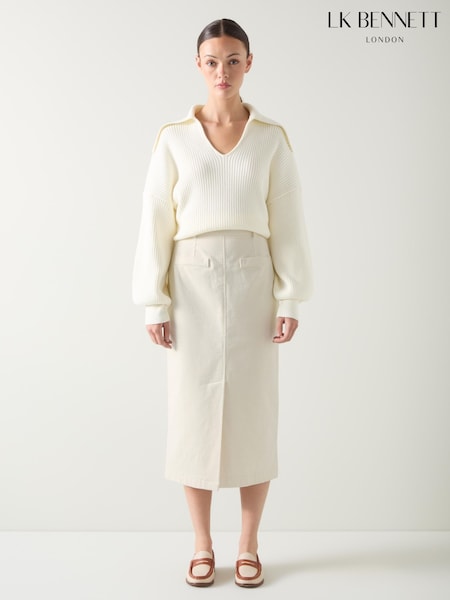 LK Bennett Cream Sibyl  Wide Cord Midi Cream Skirt (V25822) | £149