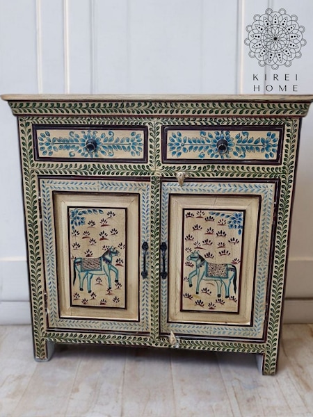 Kirei Home Blue Vintage Style Sideboard with Horse Detailing (V25826) | £645