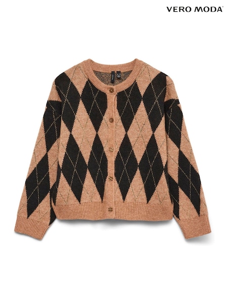 VERO MODA Brown Round Neck Argyle Cardigan (V25894) | £45