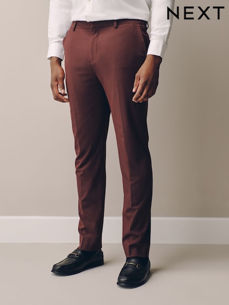 Burgundy Red - Regular Muscle Fit Motionflex Stretch Suit Trousers