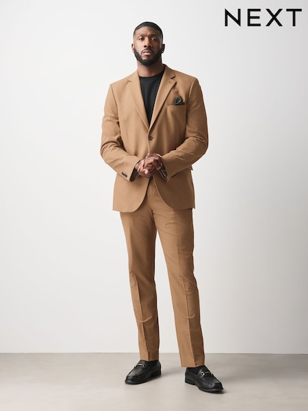 Tan Brown - Regular Muscle Fit Motionflex Stretch Suit Trousers