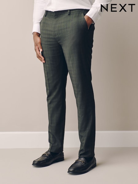 Green - Regular Muscle Fit Motionflex Stretch Check Suit Trousers