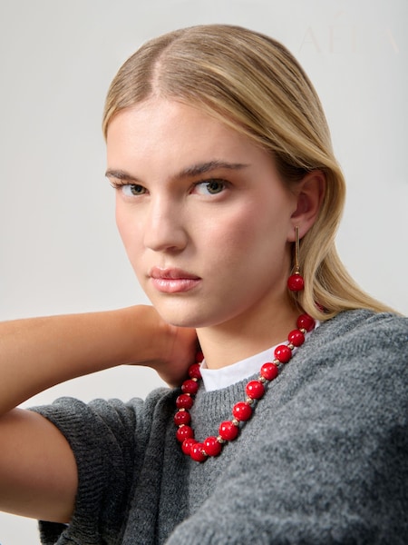 Aela Red Ball Stick Drop Earrings (V26058) | £12.50