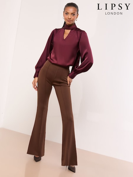 Lipsy Chocolate Brown Petite High Waisted Contour Bootleg Flared Trousers (V26087) | £32