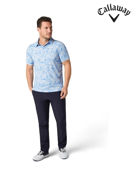 Callaway Apparel Blue Emea Short Sleeve Celebration Feast Print Polo Shirt (V26207) | £50