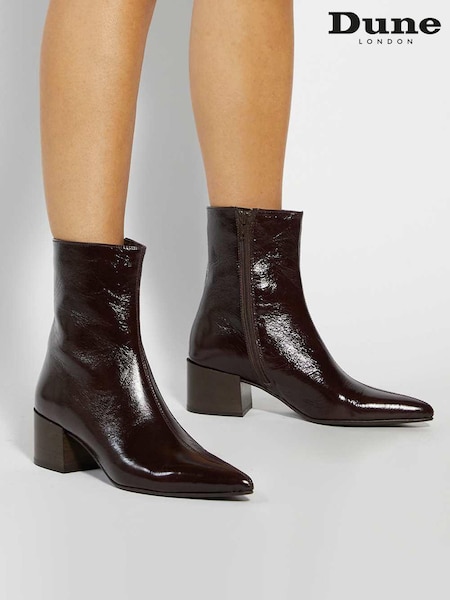 Dune London Brown Pami Pointed Toe Block Ankle Boots (V26225) | £139