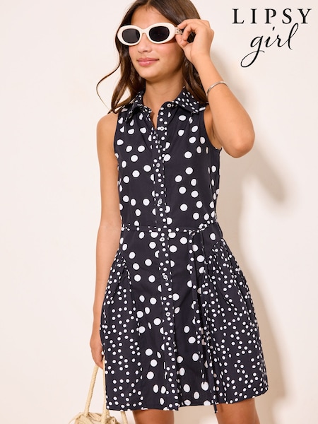 Navy Blue Spot - Lipsy Shirt Dress (5-16yrs)