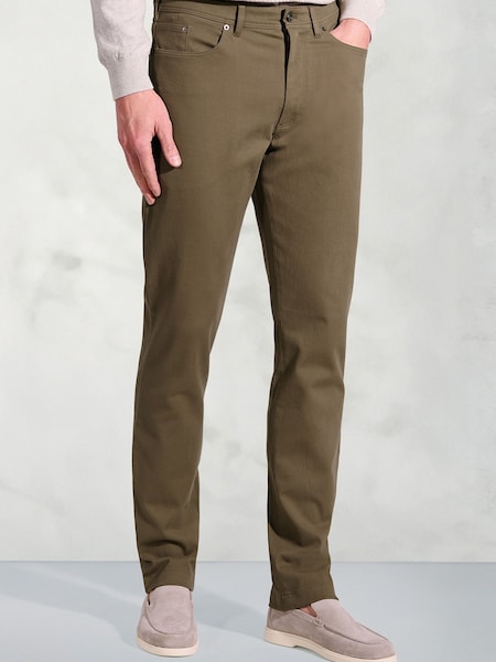 Brook Taverner Brown Tailored Fit 5 Pocket Italian Twill Stretch Cotton Trousers (V26413) | £69