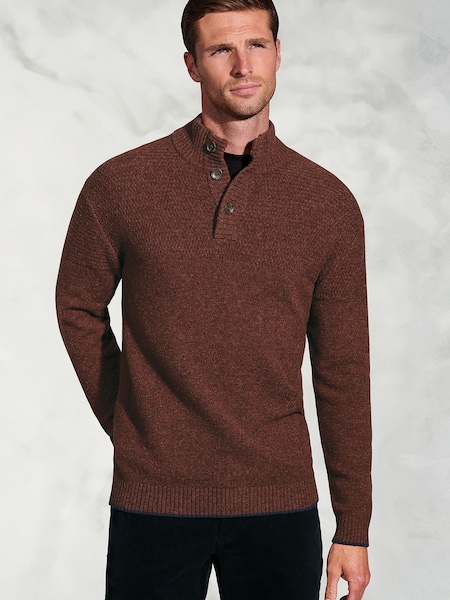 Brook Taverner Brown Textured Lambswool Button Neck Jumper (V26443) | £60