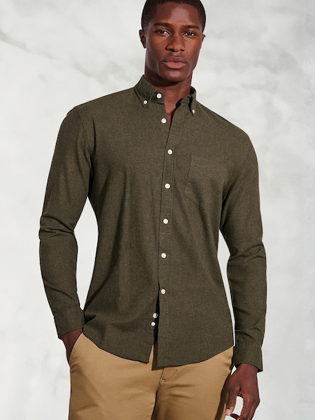 Brook Taverner Green Melange Brushed Cotton Shirt (V26449) | £50