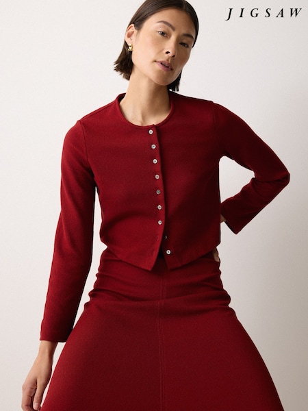 Jigsaw Red Textured Jersey Cardi Jacket (V26530) | £85