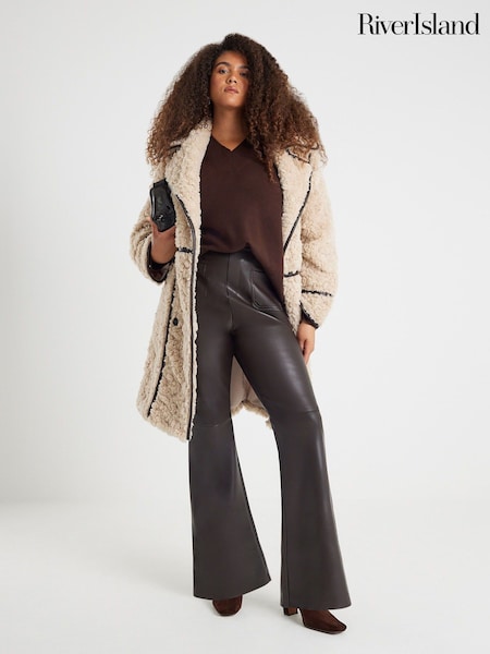 River Island Brown Faux Leather Patch Pocket Fitted Bootcut Trousers (V26611) | £40