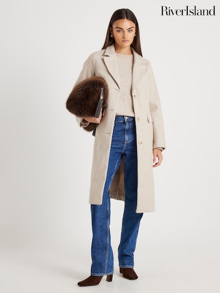 River Island Brown Longline Single Breasted Coat (V26628) | £59
