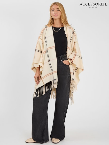 Accessorize Natural Check Print Poncho (V26682) | £30