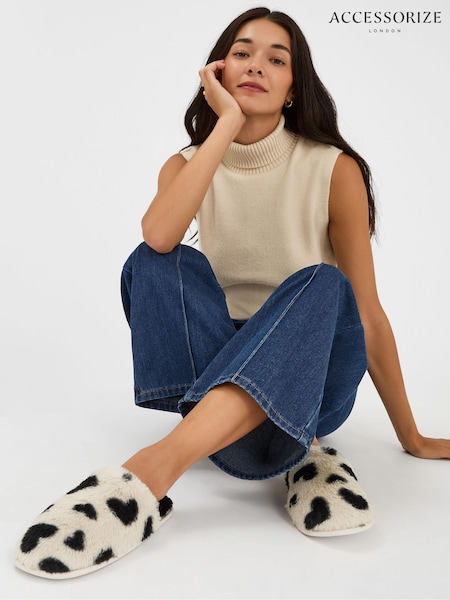 Accessorize Black Heart Fluffy Mule Slippers (V26693) | £22.50