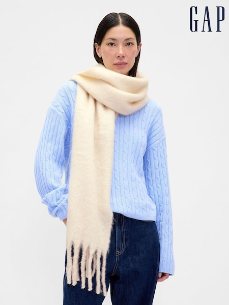 Gap White Brushed Fringe Scarf with Wool (V26715) | £25
