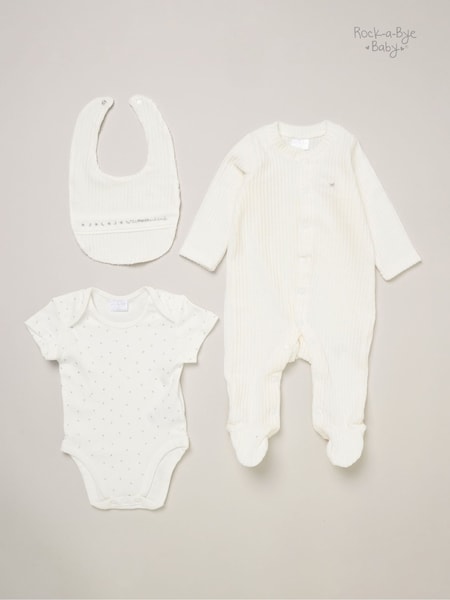 Rock-A-Bye Baby Boutique Baby Velour Sleepsuits Bodysuits and Bibs Gift Set 3 Piece (V26781) | £22