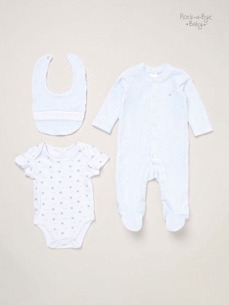 Rock-A-Bye Baby Boutique Baby Velour Sleepsuits Bodysuits and Bibs Gift Set 3 Piece (V26788) | £22