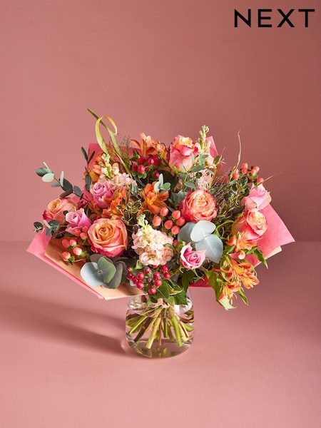 Peach Pink Rose and Alstroemeria Fresh Flower Bouquet (V27032) | £50