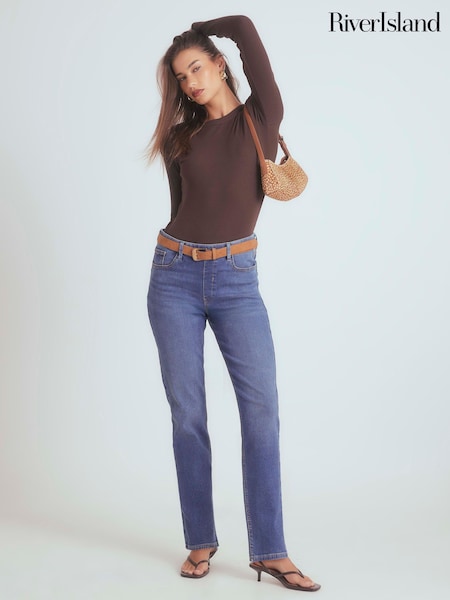 River Island Blue High Rise Pull On Sculpt Slim Jeans (V27033) | £46