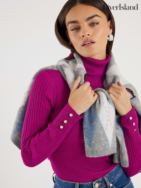 River Island Pink Ribbed Roll Neck Jumper (V27036) | £29