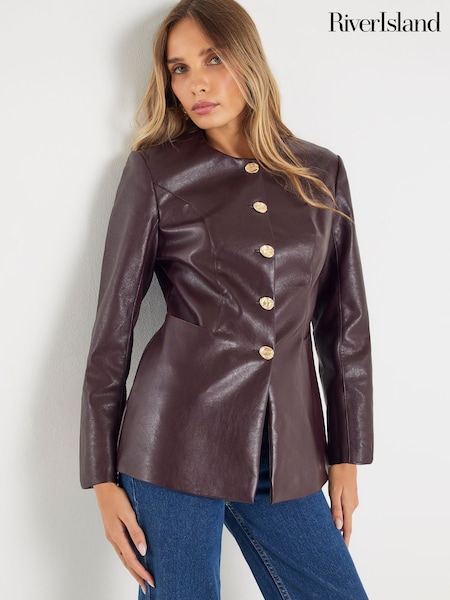 River Island Red Faux Leather Collarless Jacket (V27050) | £59
