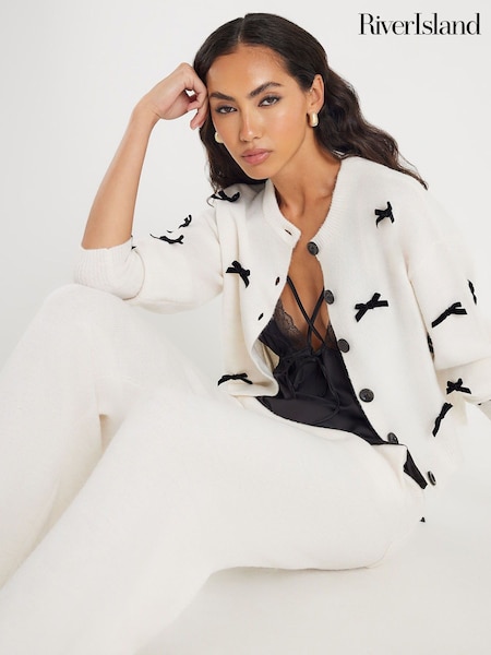 River Island Cream Bow Cardigan and Trousers Set (V27051) | £59