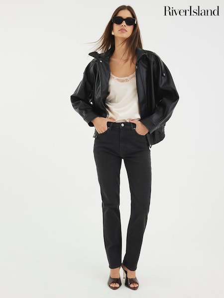River Island Black High Rise Slim Fit Jeans (V27052) | £46