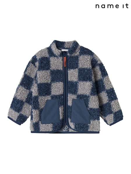 Name It Blue Check Zip Up Teddy Fleece (V27082) | £26