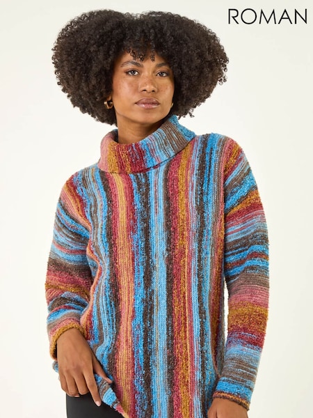 Roman Brown Space Dye Roll Neck Knit Jumper (V27106) | £45