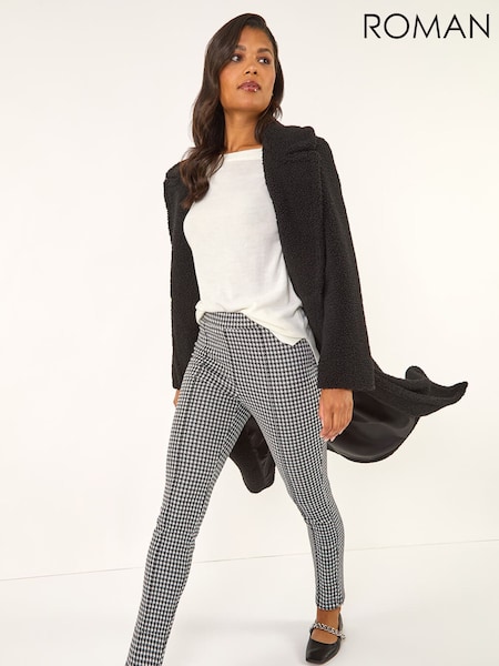 Roman Black Check Print Ponte Slim Leg Trousers (V27113) | £32