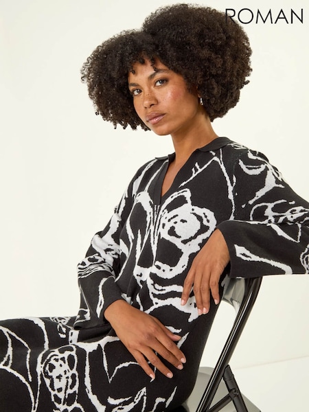 Roman Black Floral Abstract Knit Dress (V27122) | £45